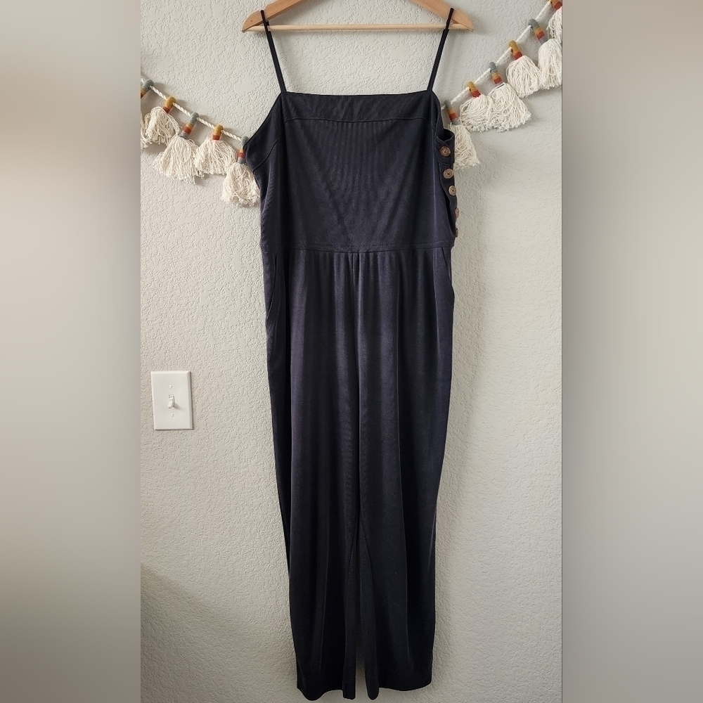 Anthropologie Saturday Sunday Tencel Ribbed Square Neck Gray Relaxed Jumpsuit L
